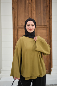 Yandan Düğmeli İçten Bağlama Detay Kimono Yağ Yeşil