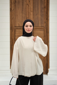 Yandan Düğmeli İçten Bağlama Detay Kimono Krem