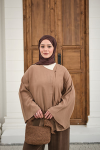 Yandan Düğmeli İçten Bağlama Detay Kimono Vizon