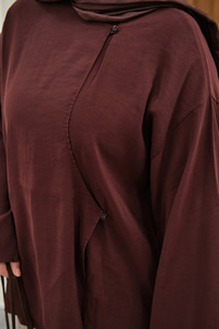 Yandan Düğmeli İçten Bağlama Detay Kimono Mürdüm