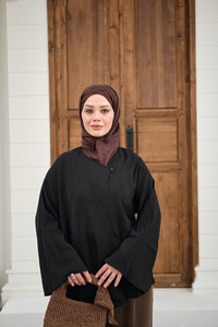 Yandan Düğmeli İçten Bağlama Detay Kimono Siyah