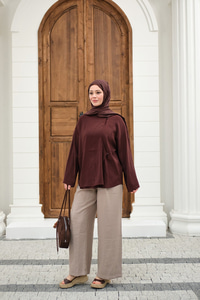 Yandan Düğmeli İçten Bağlama Detay Kimono Mürdüm