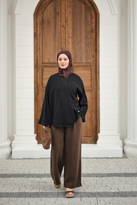 Yandan Düğmeli İçten Bağlama Detay Kimono Siyah