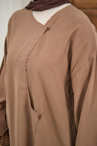 Yandan Düğmeli İçten Bağlama Detay Kimono Vizon