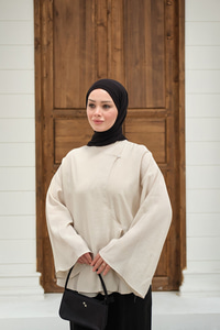 Yandan Düğmeli İçten Bağlama Detay Kimono Krem