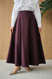 Yandan Fermuarlı Kendinden Desen Etek Mürdüm