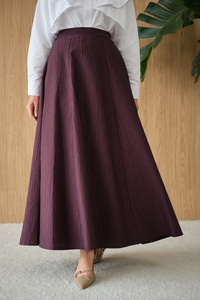 Yandan Fermuarlı Kendinden Desen Etek Mürdüm