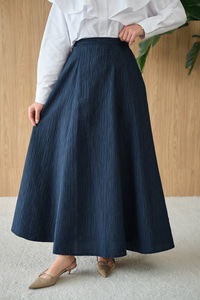 Yandan Fermuarlı Kendinden Desen Etek Lacivert