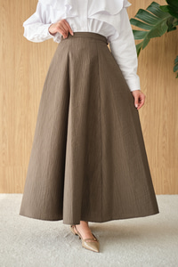 Yandan Fermuarlı Kendinden Desen Etek Koyu Yeşil