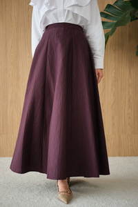 Yandan Fermuarlı Kendinden Desen Etek Mürdüm