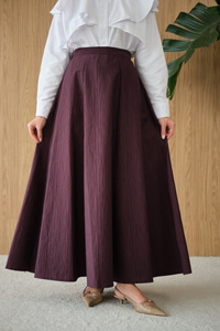 Yandan Fermuarlı Kendinden Desen Etek Mürdüm