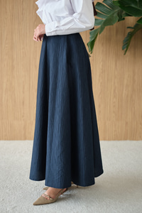 Yandan Fermuarlı Kendinden Desen Etek Lacivert