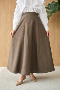 Yandan Fermuarlı Kendinden Desen Etek Koyu Yeşil