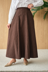 Yandan Fermuarlı Kendinden Desen Etek Kahverengi