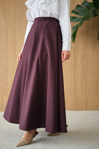 Yandan Fermuarlı Kendinden Desen Etek Mürdüm