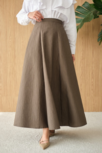 Yandan Fermuarlı Kendinden Desen Etek Koyu Yeşil