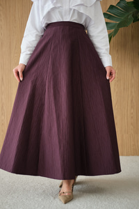 Yandan Fermuarlı Kendinden Desen Etek Mürdüm