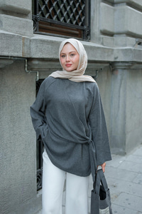 Yandan Şallı Tunik Füme