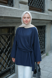 Yandan Şallı Tunik Lacivert
