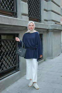 Yandan Şallı Tunik Lacivert