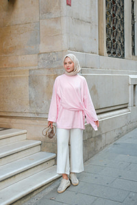 Yandan Şallı Tunik Pembe