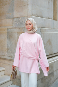 Yandan Şallı Tunik Pembe