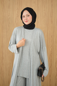 Yandan Yırtmaçlı Sıfır Kol 3'lü Takım Gri