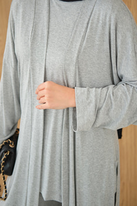 Yandan Yırtmaçlı Sıfır Kol 3'lü Takım Gri