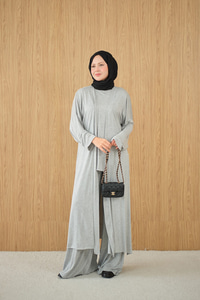 Yandan Yırtmaçlı Sıfır Kol 3'lü Takım Gri