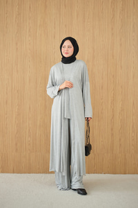 Yandan Yırtmaçlı Sıfır Kol 3'lü Takım Gri