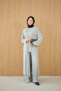 Yandan Yırtmaçlı Sıfır Kol 3'lü Takım Gri