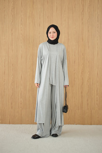 Yandan Yırtmaçlı Sıfır Kol 3'lü Takım Gri