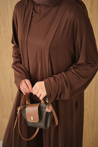 Yandan Yırtmaçlı Sıfır Kol 3'lü Takım Kahverengi