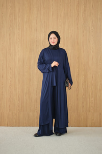 Yandan Yırtmaçlı Sıfır Kol 3'lü Takım Lacivert