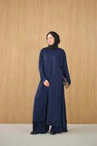 Yandan Yırtmaçlı Sıfır Kol 3'lü Takım Lacivert