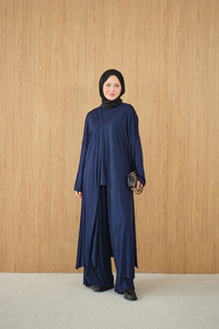 Yandan Yırtmaçlı Sıfır Kol 3'lü Takım Lacivert