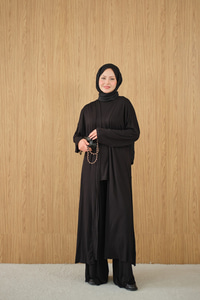 Yandan Yırtmaçlı Sıfır Kol 3'lü Takım Siyah