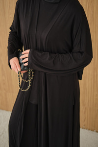 Yandan Yırtmaçlı Sıfır Kol 3'lü Takım Siyah