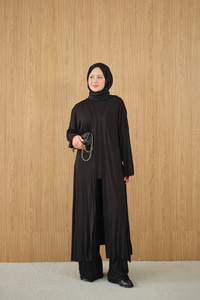 Yandan Yırtmaçlı Sıfır Kol 3'lü Takım Siyah