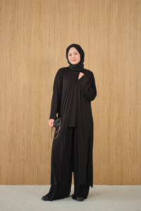 Yandan Yırtmaçlı Sıfır Kol 3'lü Takım Siyah