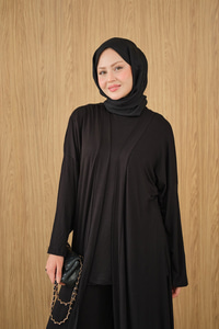 Yandan Yırtmaçlı Sıfır Kol 3'lü Takım Siyah