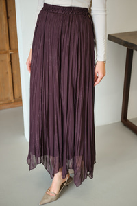 Yanları Bağcık Detay Simli Şifon Etek Mürdüm