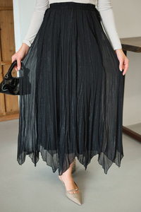 Yanları Bağcık Detay Simli Şifon Etek Siyah