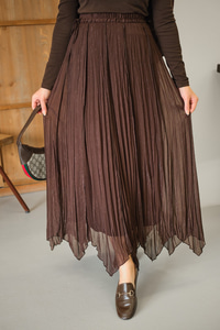 Yanları Bağcık Detay Simli Şifon Etek Kahverengi