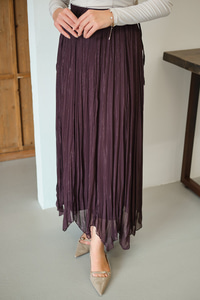 Yanları Bağcık Detay Simli Şifon Etek Mürdüm