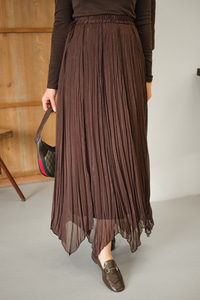 Yanları Bağcık Detay Simli Şifon Etek Kahverengi