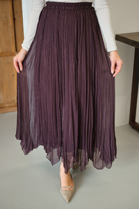 Yanları Bağcık Detay Simli Şifon Etek Mürdüm