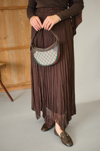 Yanları Bağcık Detay Simli Şifon Etek Kahverengi