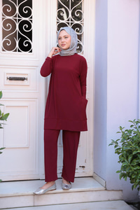 Yanları Cepli Takım Bordo