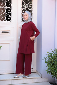 Yanları Cepli Takım Bordo